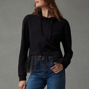 Anthropologie Pilcro Tulle-Hem Short-Sleeve Hoodie Size M